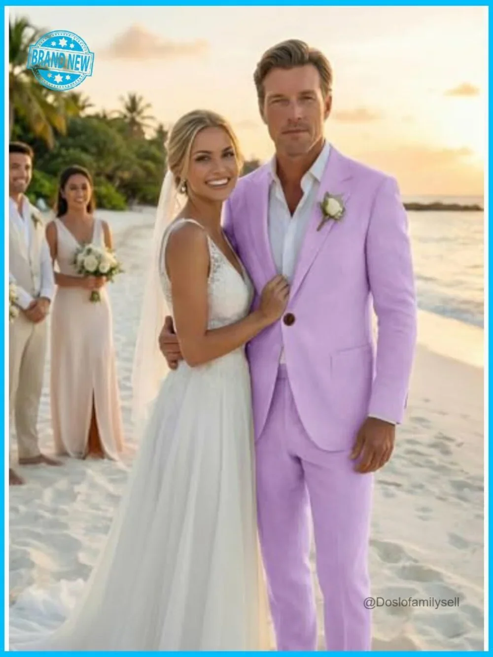 Linen Suit Two Piece Set Slim Fit Business Wedding Prom Tuxedo Blazer Pants